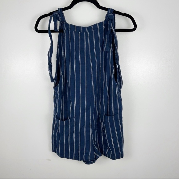 O’Neill Blue & White Stripe Woven Romper Overalls w/ Pockets | Size L - Picture 5 of 10